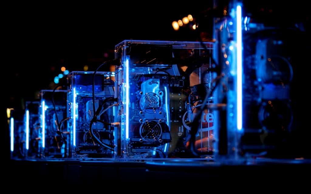 英特尔电脑在数据中心的蓝色照明