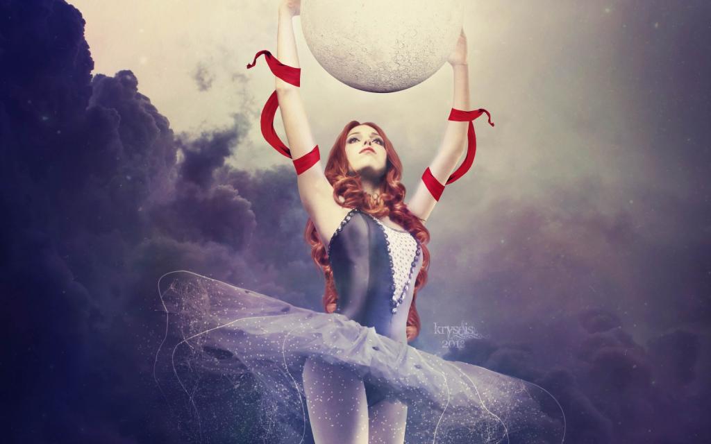 芭蕾舞女演员与一个星球在手中