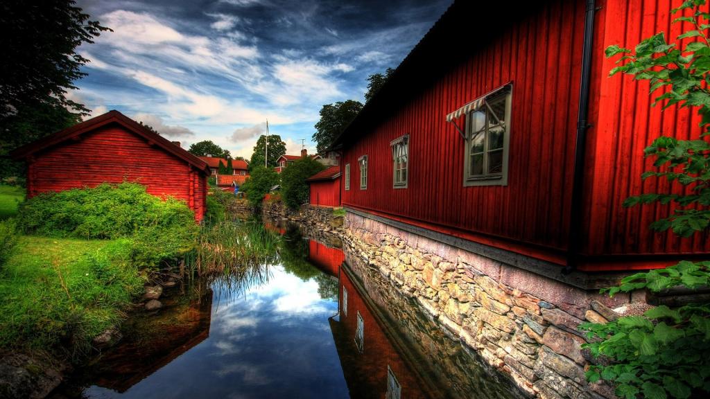 瑞典河边的红房子