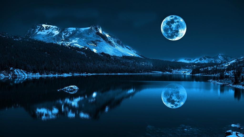 夜，景观，水，月亮