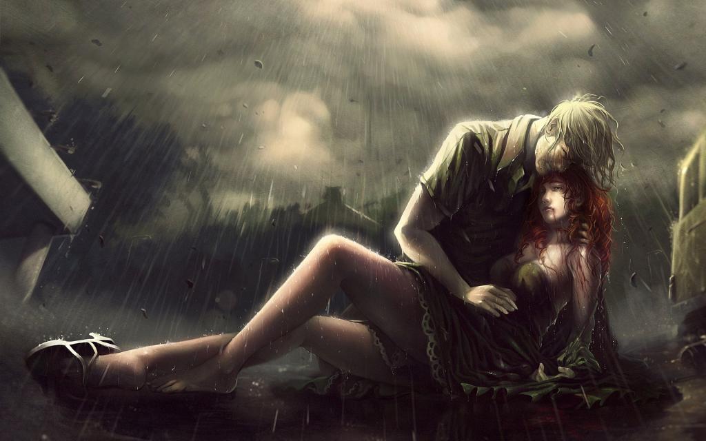 一对情侣在雨中