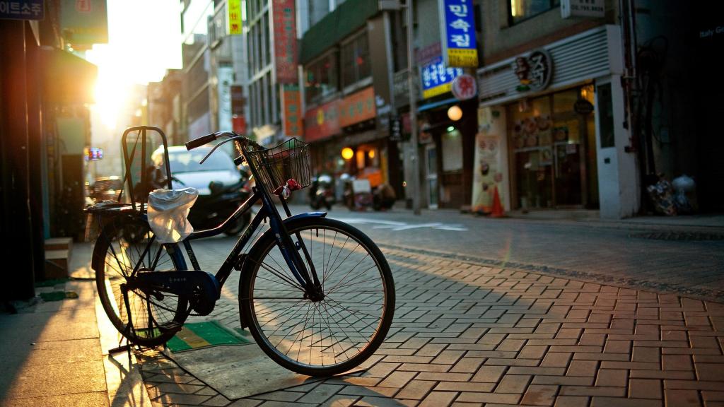 在韩国街上骑自行车