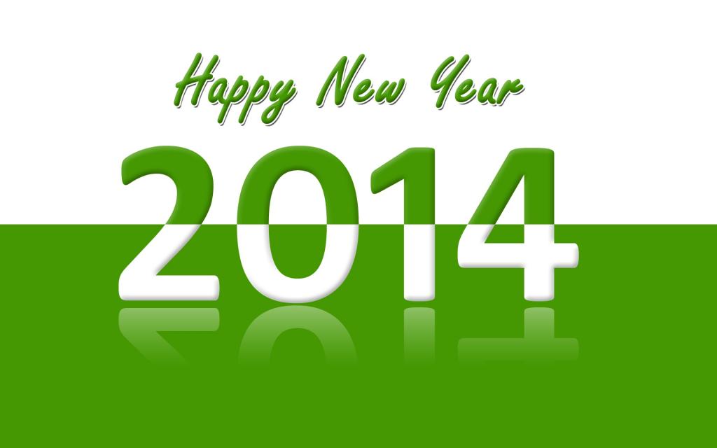 新年快乐2014年，绿色和白色