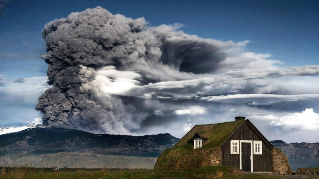 在冰岛的Eyjafjallajökull火山