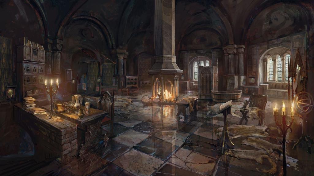 在游戏“巫师3狂猎”中的建筑内部