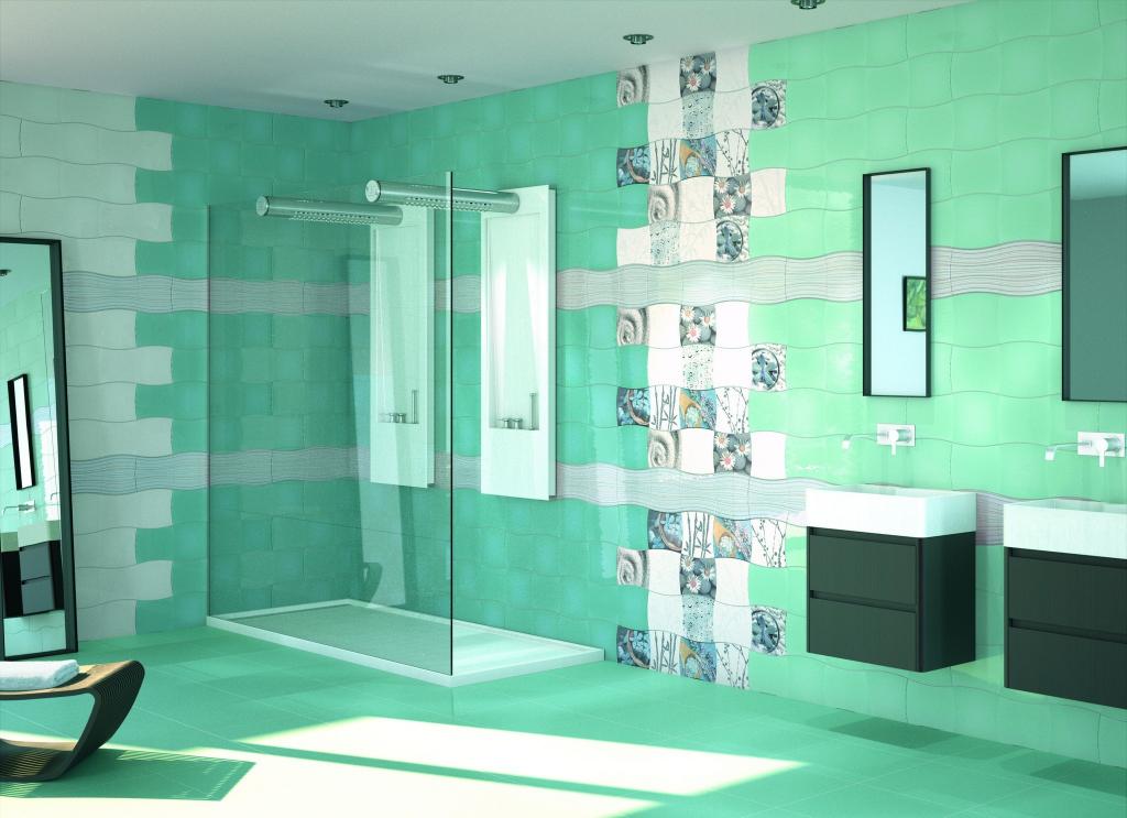 绿松石瓷砖在浴室里