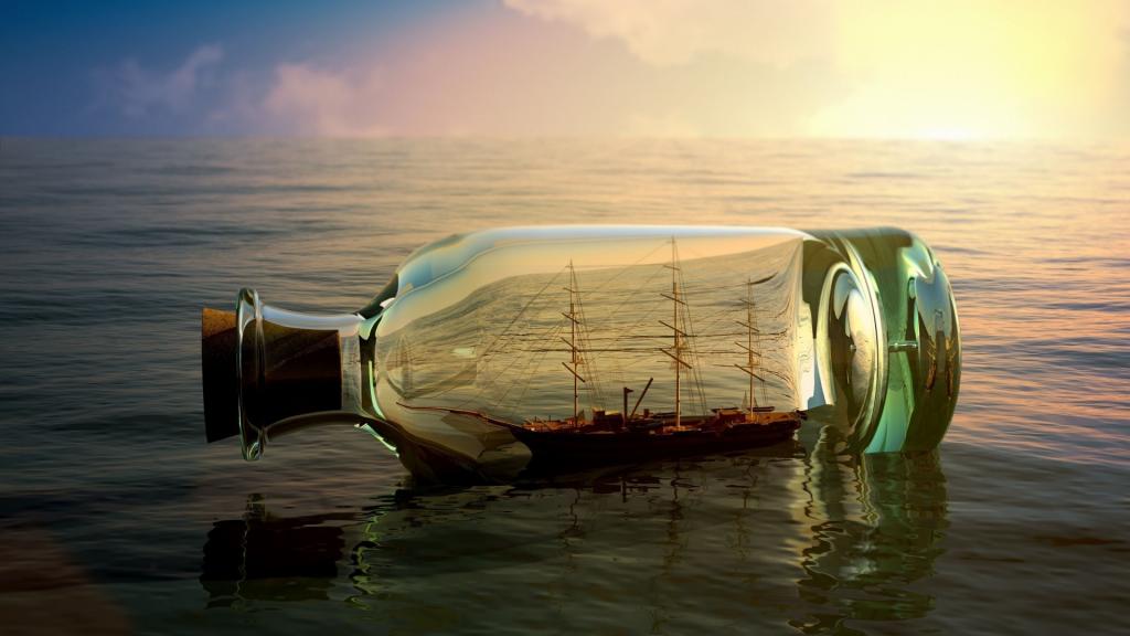 船漂浮在一个瓶子里