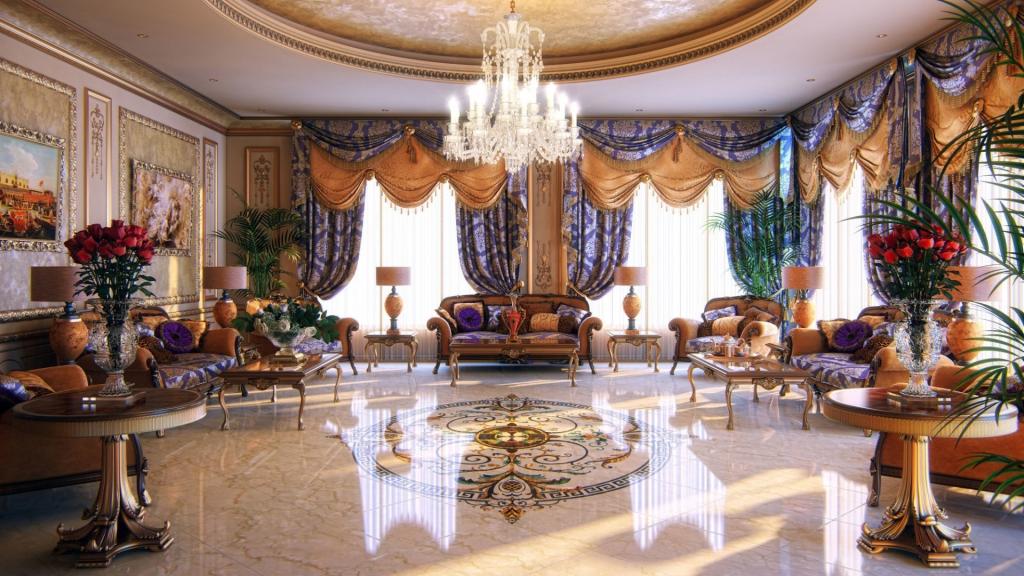 客厅的内部在一个富有的房子里