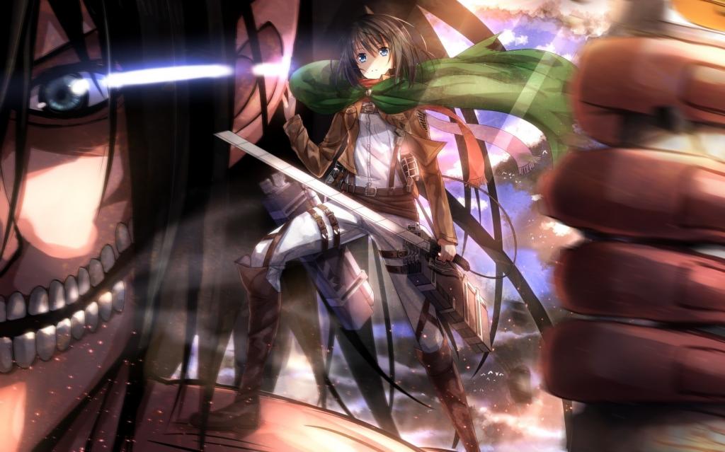 一个在动画片中的武士刀的女孩Shingeki no Kyojin