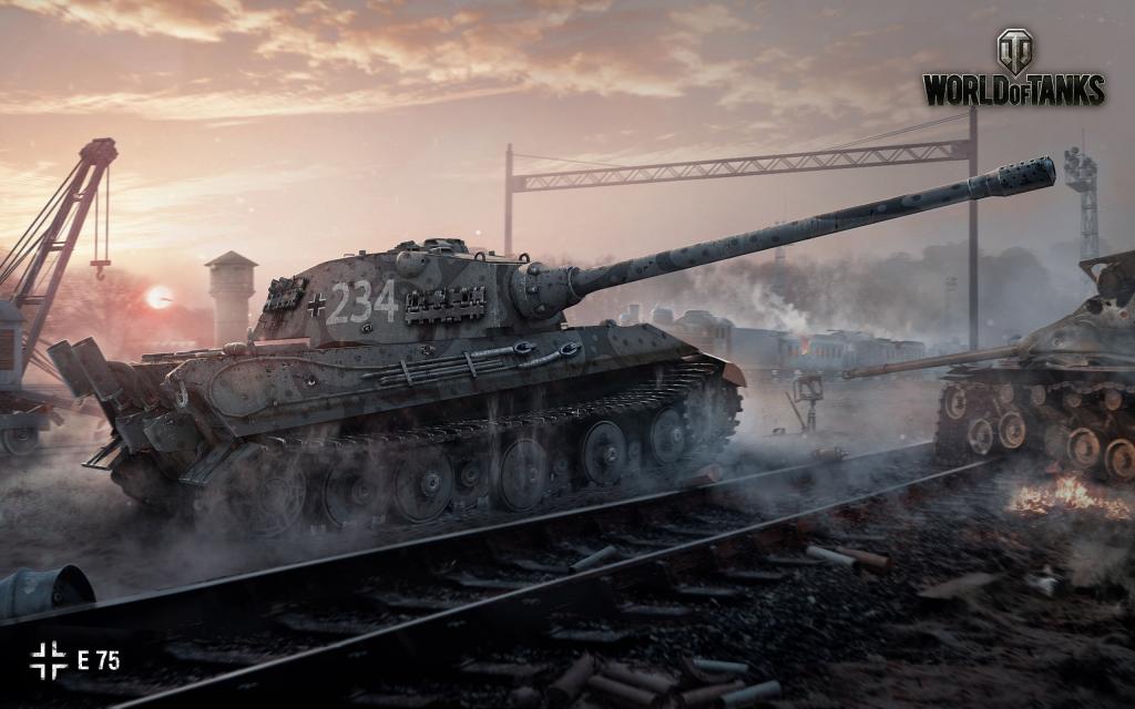 坦克E 75在铁路，游戏世界的坦克