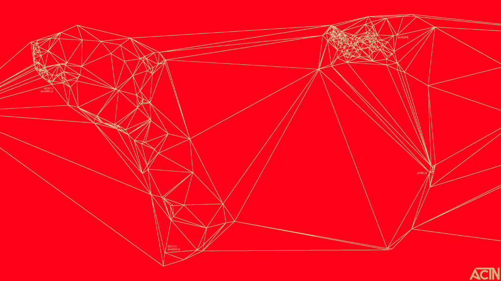 世界的几何地图尼古拉斯·费尔顿，红色的背景