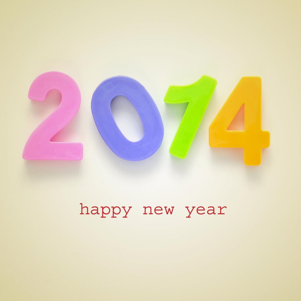 新年快乐2014年，五颜六色的明亮的数字