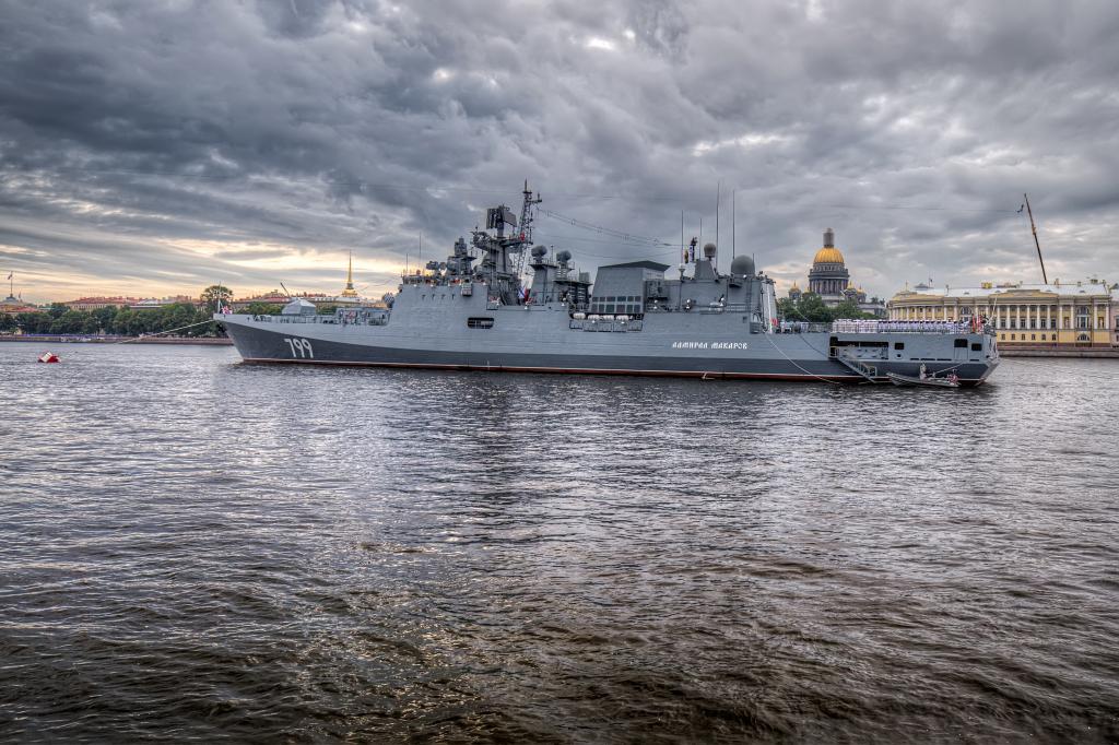 大俄罗斯护卫舰上将马加洛夫在水面上