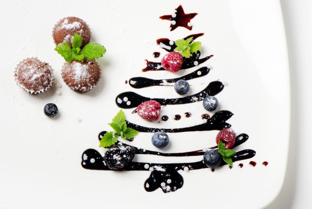 蛋糕，圣诞树，浆果