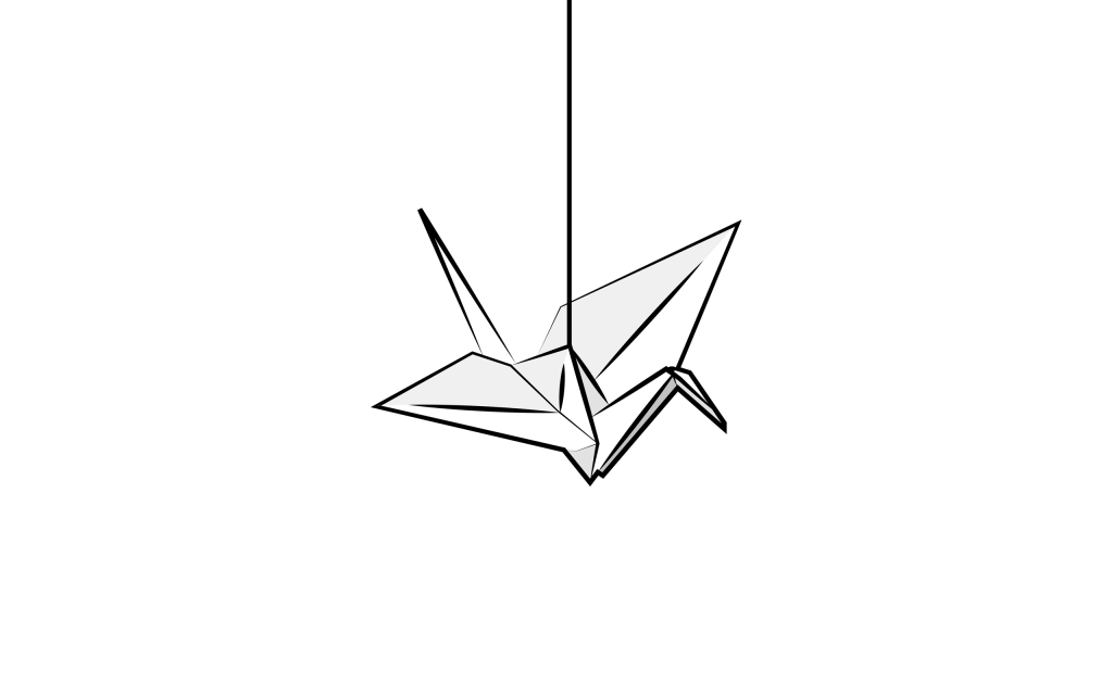 在一条螺纹，白色背景的起重机origami