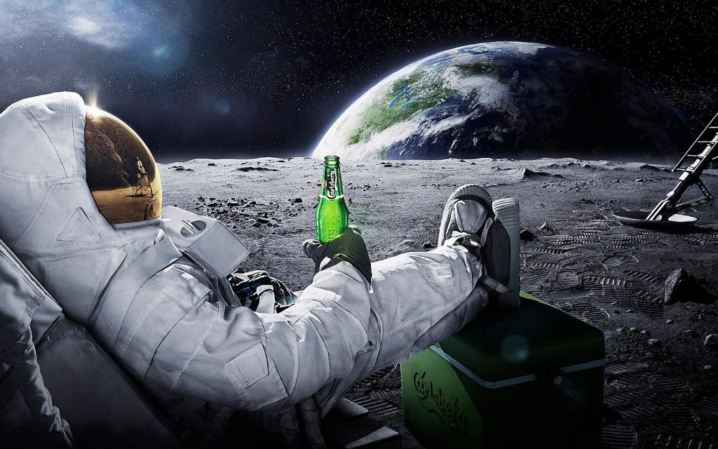 在月球上的啤酒的宇航员