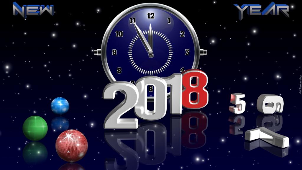 数字2018与时间在表面，新年被反射