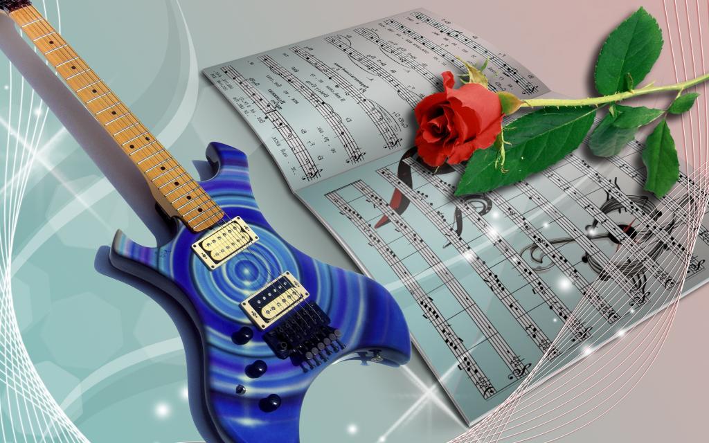 叶子，吉他，红玫瑰，乐谱