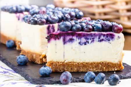 芝士蛋糕与美味的蓝莓浆果的碎片