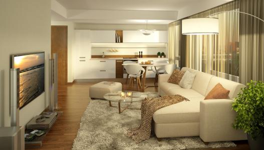 客厅与柔和的色彩的大沙发