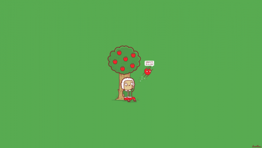 牛顿在一棵苹果树下，绿色背景