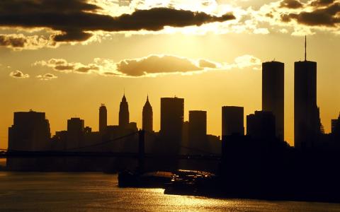 曼哈顿在日落/纽约/美国