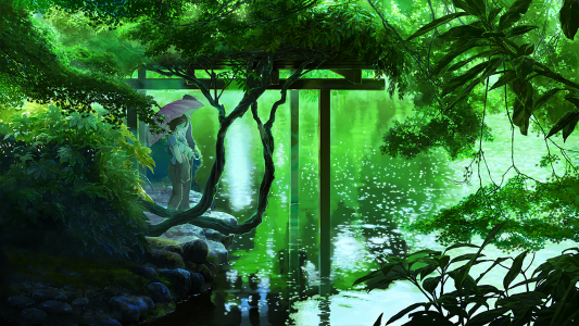 情侣在河边，优雅的文字动画花园