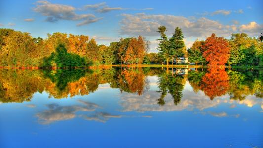 秋天的公园湖