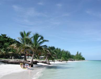 在古巴Cayo Coco的度假村，在沙滩上的棕榈树下休息