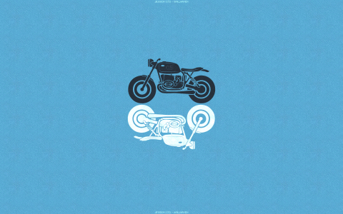 黑色和白色摩托车，蓝色背景