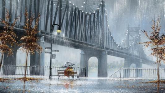 恋人在雨中的桥