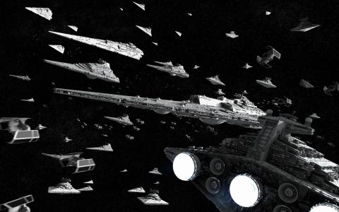 舰队航天器准备攻击电影“星球大战”