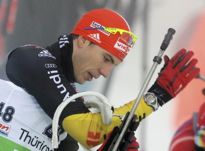 银牌得主德国冬季两项运动员Arnd Peiffer在奥运会在索契