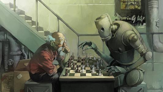 机器人和一位老人下棋