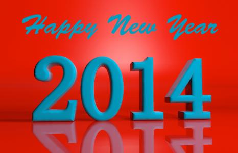 新年快乐2014年红色背景上