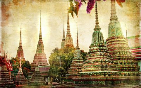 颜色的寺庙在曼谷，泰国