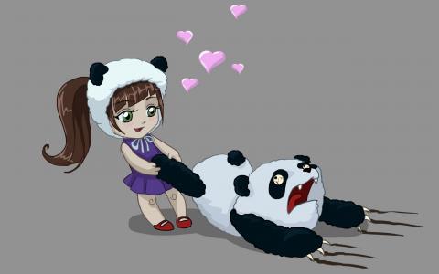 女孩和熊猫