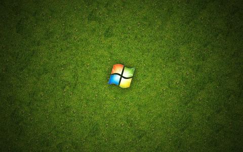 在绿色草坪上的Windows徽标