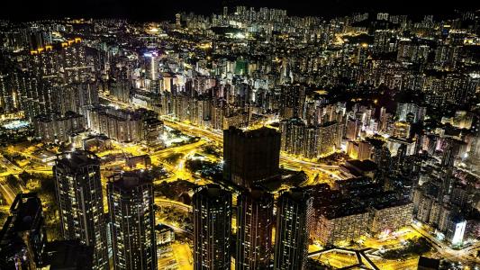 香港夜市的全景