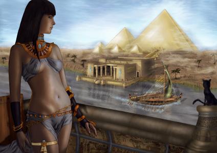埃及女孩在尼罗河上