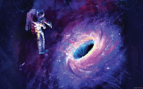 宇航员陷入了黑洞的吸引力