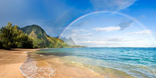 彩虹在夏威夷海滩
