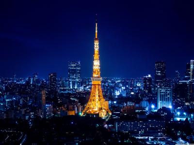 夜晚的城市，灯，东京铁塔，大城市