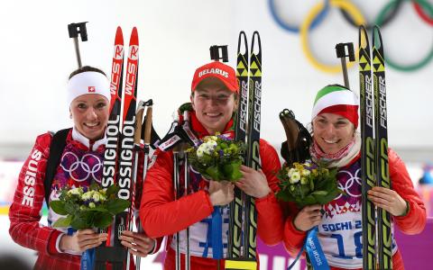 Nadezhda Scardino从白俄罗斯在2014年索契奥运会铜牌