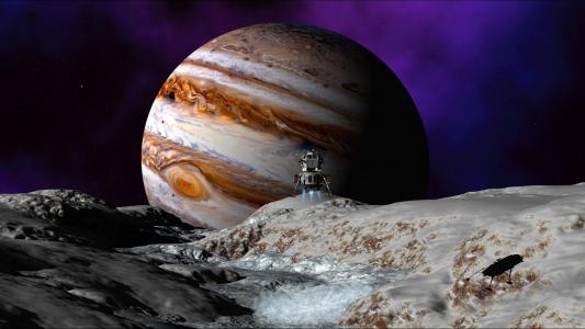 行星木星从另一个行星表面的视图