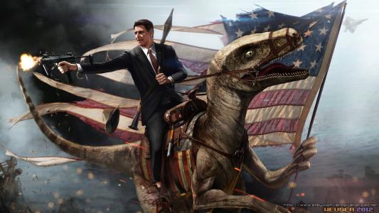 美国总统骑着恐龙