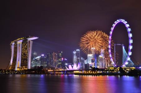 新加坡，摩天轮，烟花