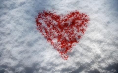 在情人节2月14日在雪中的心