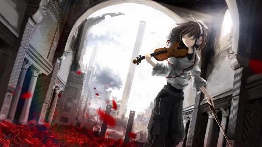 小提琴动漫的女孩