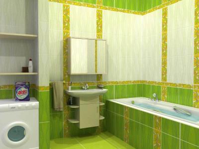 绿色和白色瓷砖在浴室里